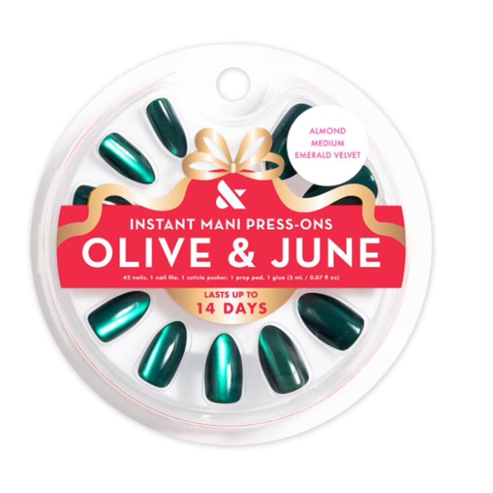 Olive & June Press‑On Nails – Emerald Velvet (Green)– Almond-Medium